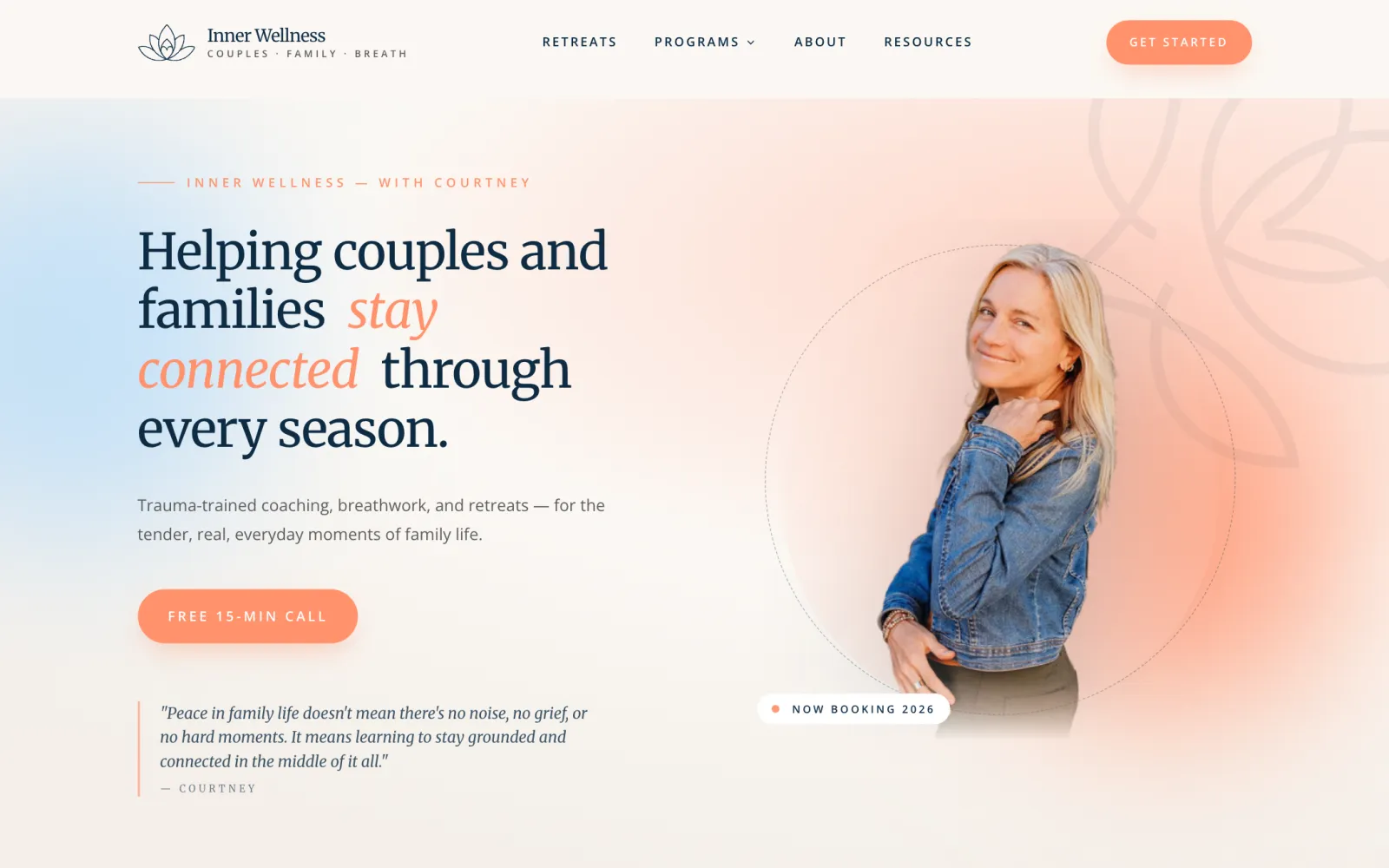 Inner Wellness website, family and couples coaching with Courtney